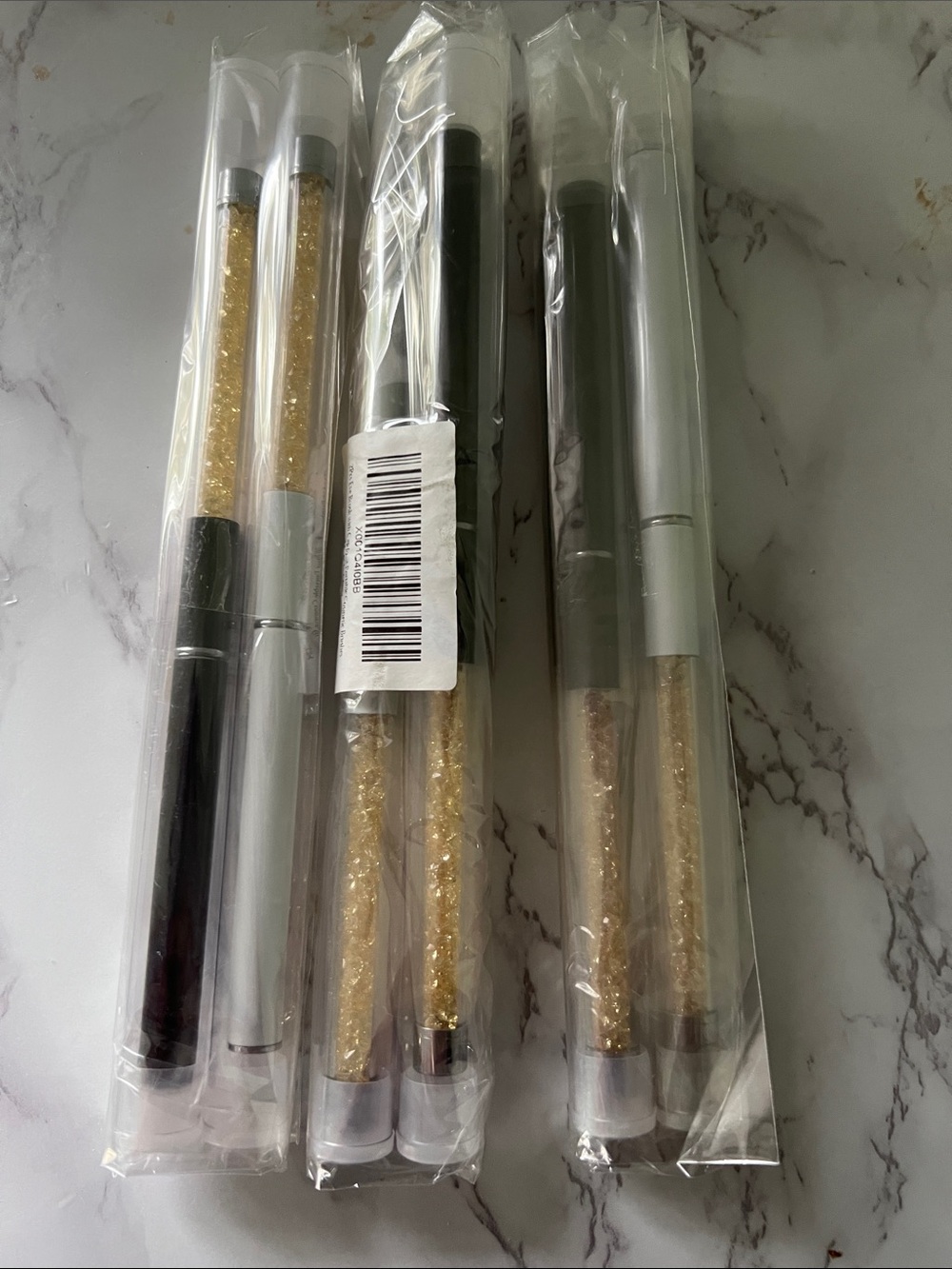 Gold Glitter makeup brush with Black & Silver Handles - Set of 3